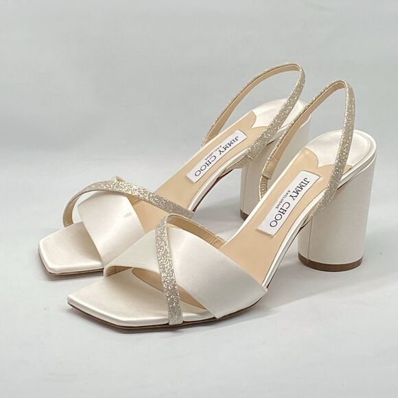 Jimmy Choo Plum Satin & Glitter Slingback Sandals size 39.5 - Picture 5 of 13